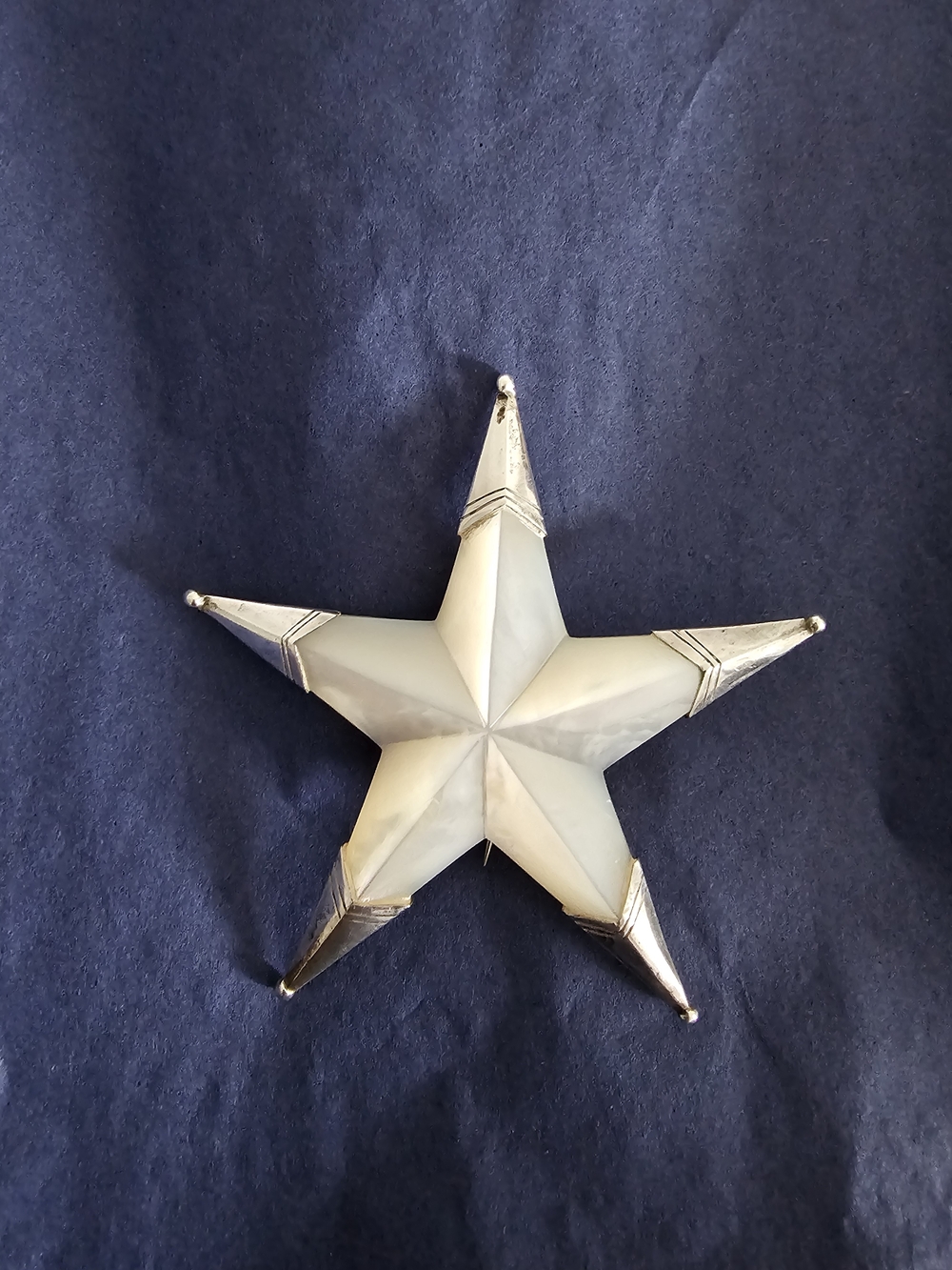 Vintage Sterling Silver And Mother Of Pearl Star Brooch